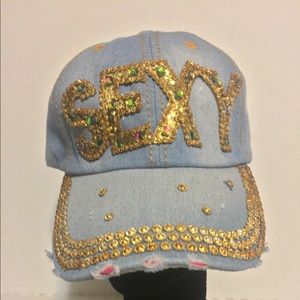 ♥️  Blue Jean Studded Baseball Cap Bling Hat